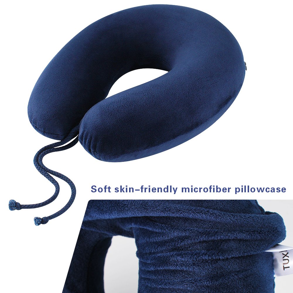 TUXWANG Travel Pillow Memory Foam Neck Support Pillow for Train, Airplane, Car, Bus or Camping, Airplane Neck Pillow Travel Pillow