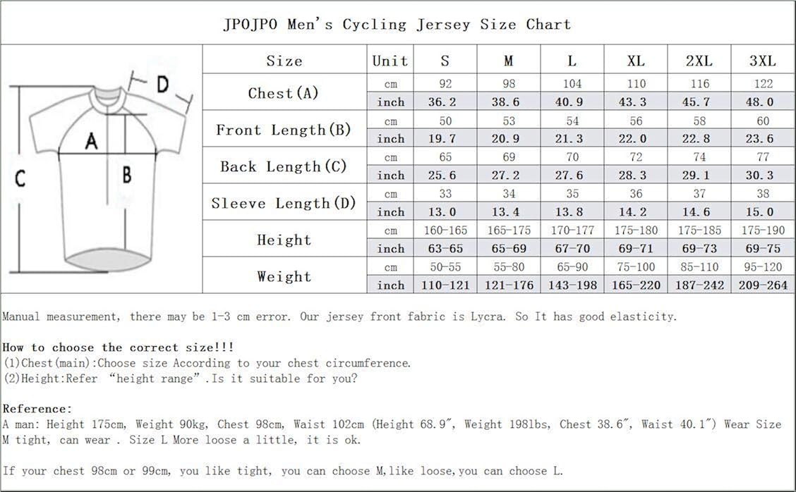 JPOJPO Racing Cycling Jersey Men, Men's Bike Tops S-3XL - Lycra+Polyester, Reflective Zipper, 4-Pockets: Clothing