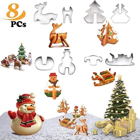 Biscotti Albero Di Natale 3d.Wellxunk Decorazioni Natalizie Set Di Formine Per Biscotti Di Natale In 3d Biscotti In Acciaio Inox
