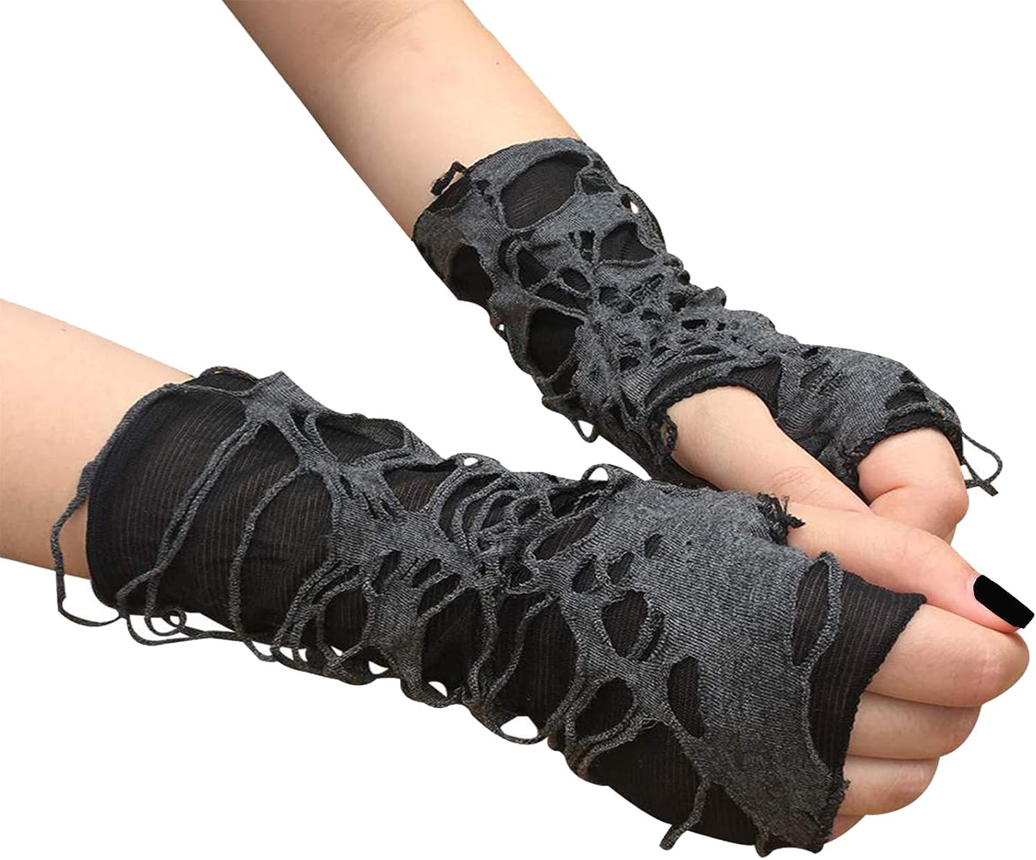 Arm warmers Punk Glove Black Broken Slit Gothic Unisex Fingerless Cuff