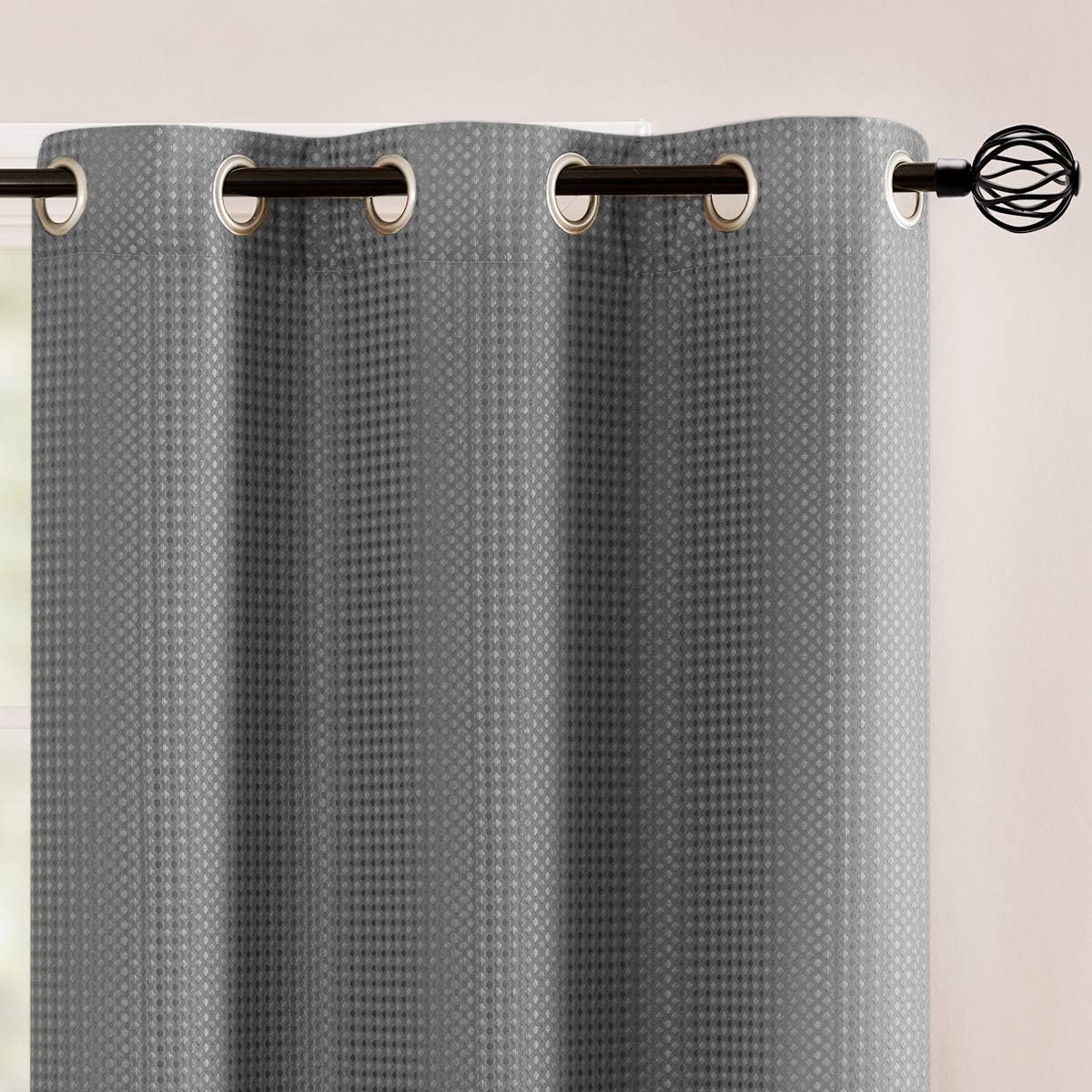 Vangao Grey Waffle Curtains 84 Inch Long for Living Room Bedroom, Plaid Weave Textured Grommet Top Privacy Window Drapes 2 Panels