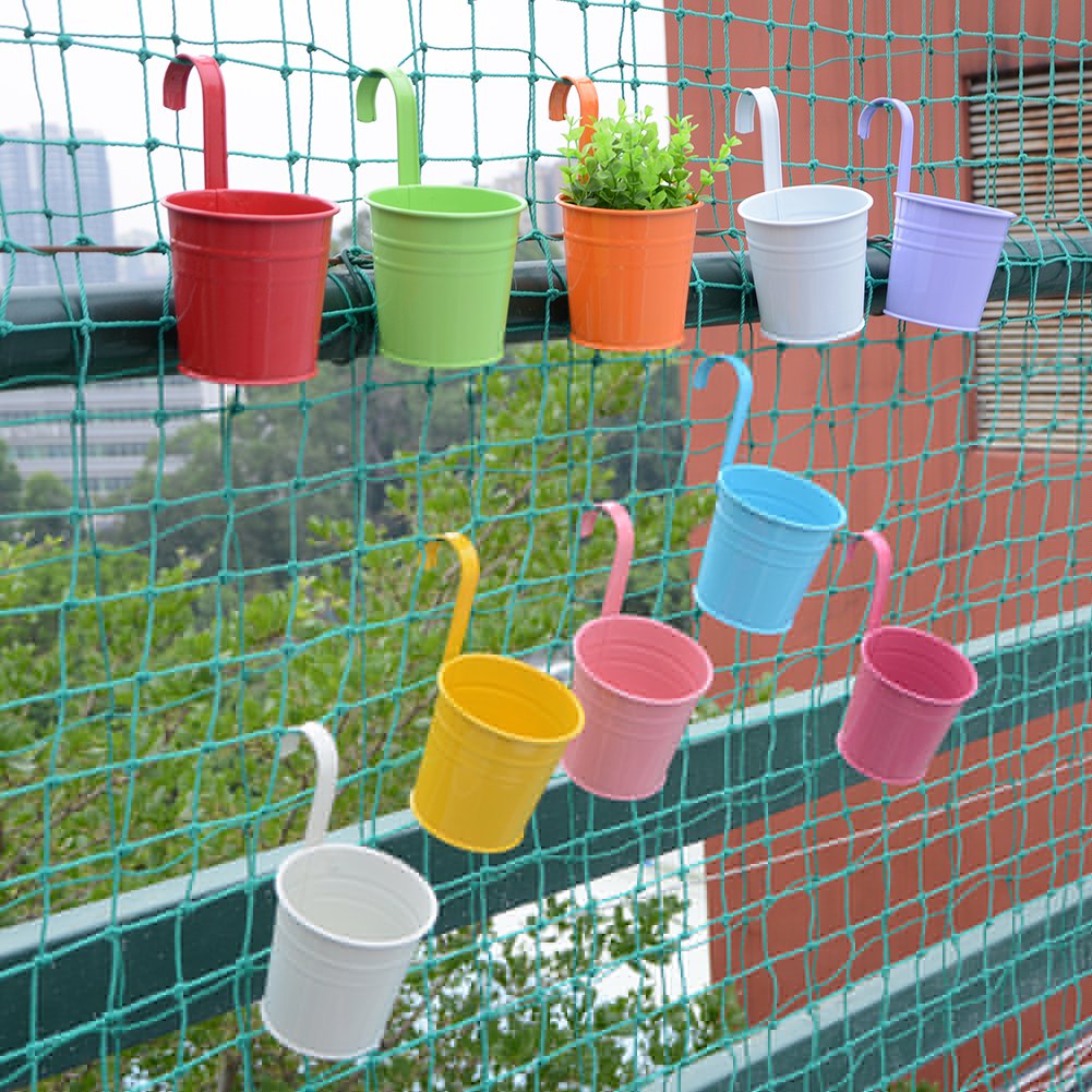 Uthome 10 Pcs metal hanging flower pots Iron Bucket Flower Holders,Sand bucket,flower pots outdoor,Balcony Garden Pots Wall Planters Home Decor (Incidental 3 pcs Plant Support)