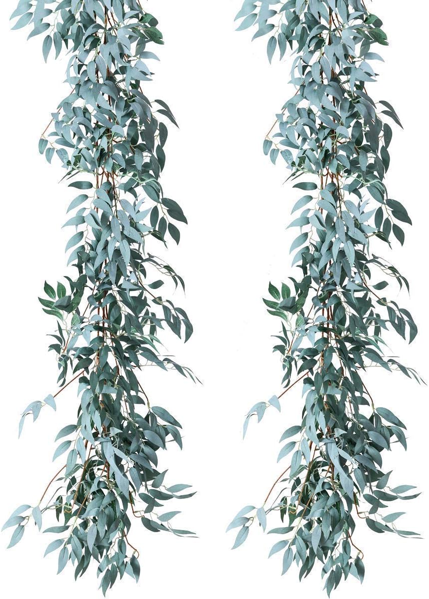 2 Pack Greenery Garland, Willow Greenery Garland, Artificial Willow Leaves Garland for Wedding Decor, Table, Party, Home Decor, Greenery Decor, Garlands Decor (Gray)
