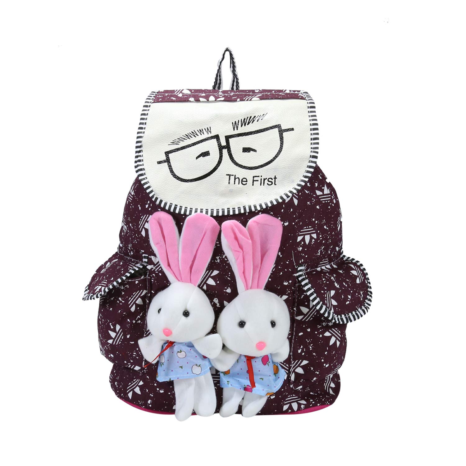 desence women & girls stylish backpack for college/school/travel - printed doll canvas -with adjustable strap 10 liters (brown)