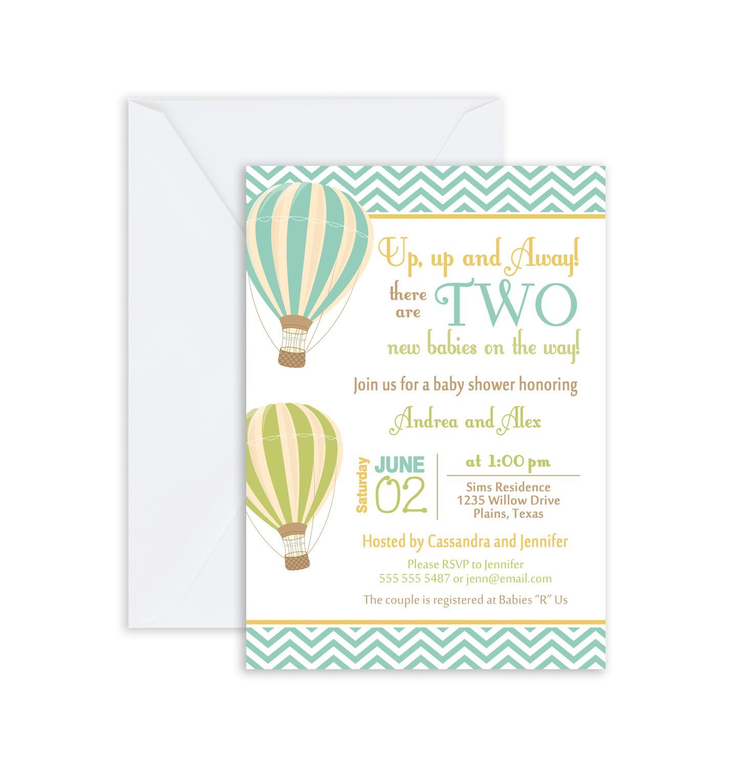 Printed Twin Hot Air Balloon Baby Shower