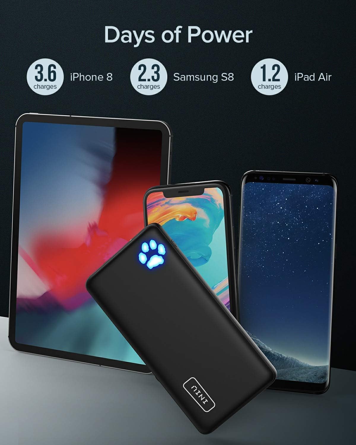 INIU Power Bank, Ultra-Slim Dual 3A High-Speed Portable Charger, 10000mAh USB C Input & Flashlight External Phone Battery Pack for iPhone Xs X 8 Plus Samsung S10 Google LG iPad etc. [2020 Upgrade]