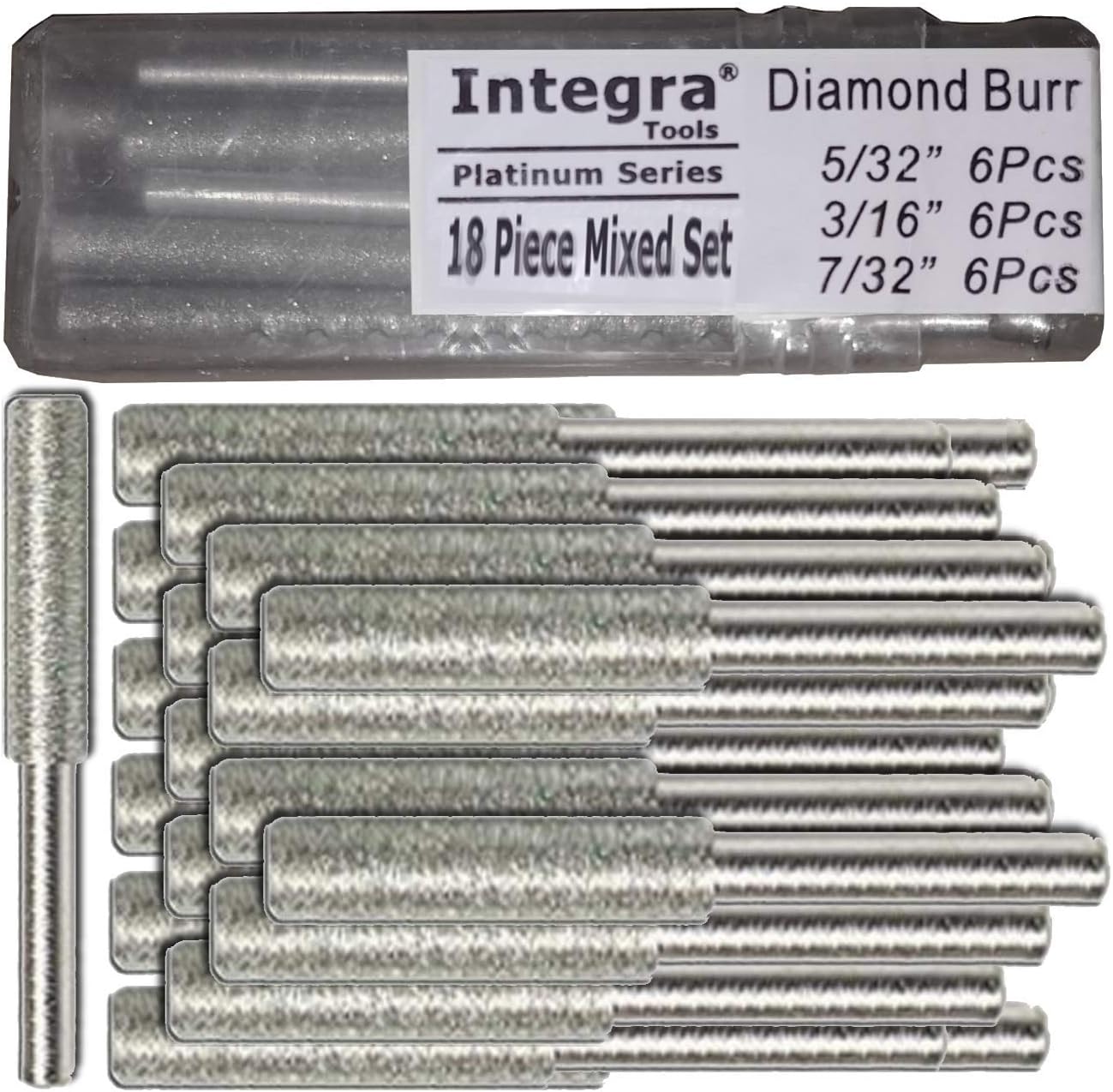IntegraTools 5/32" 3/16" 7/32" 18 Piece Mix Diamond Chainsaw Sharpener Burr 1/8" Shank