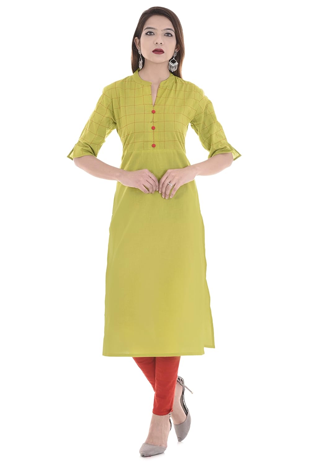 rajmandirfabrics women's cotton a-line stiched work kurti (light green)