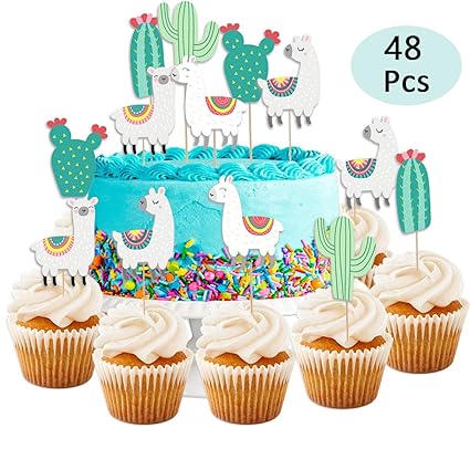 Llama Cactus Alpaca Cupcake Topper 48pcs Mexican Taco Llama