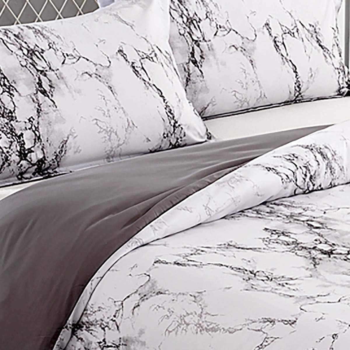 Marble Comforter Set Queen White Gray Marble Printed Bedding Solid Comforter Set for All Seasons, 3 Pieces(1 Comforter+2 Pillowcases),Soft Microfiber Inner Down Comforter Duvet Set 90"x 90": Home & Kitchen