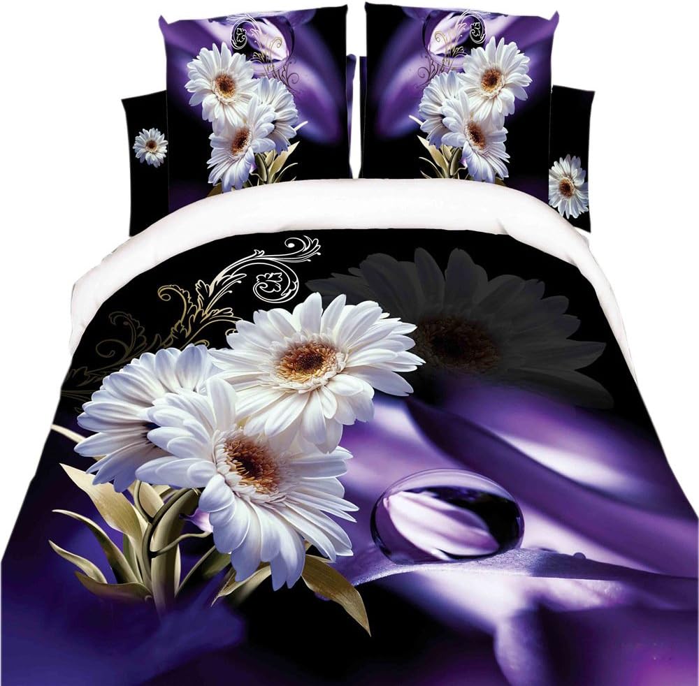 3D Oil Painting White Daisy Floral Design Duvet Cover Bedspreads 4PC Sets No Comforter 100% Polyester Queen Size