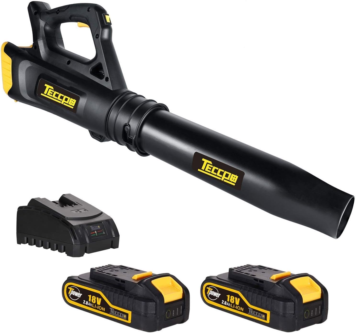 TECCPO Akku Laubbläser, 18 V, 2,0 Ah mit 2 Akkus &amp; Ladegerät, Leichtes Gewicht (2 kg), Hohe Windgeschwindigkeit, Geräuscharm -TDAB01G