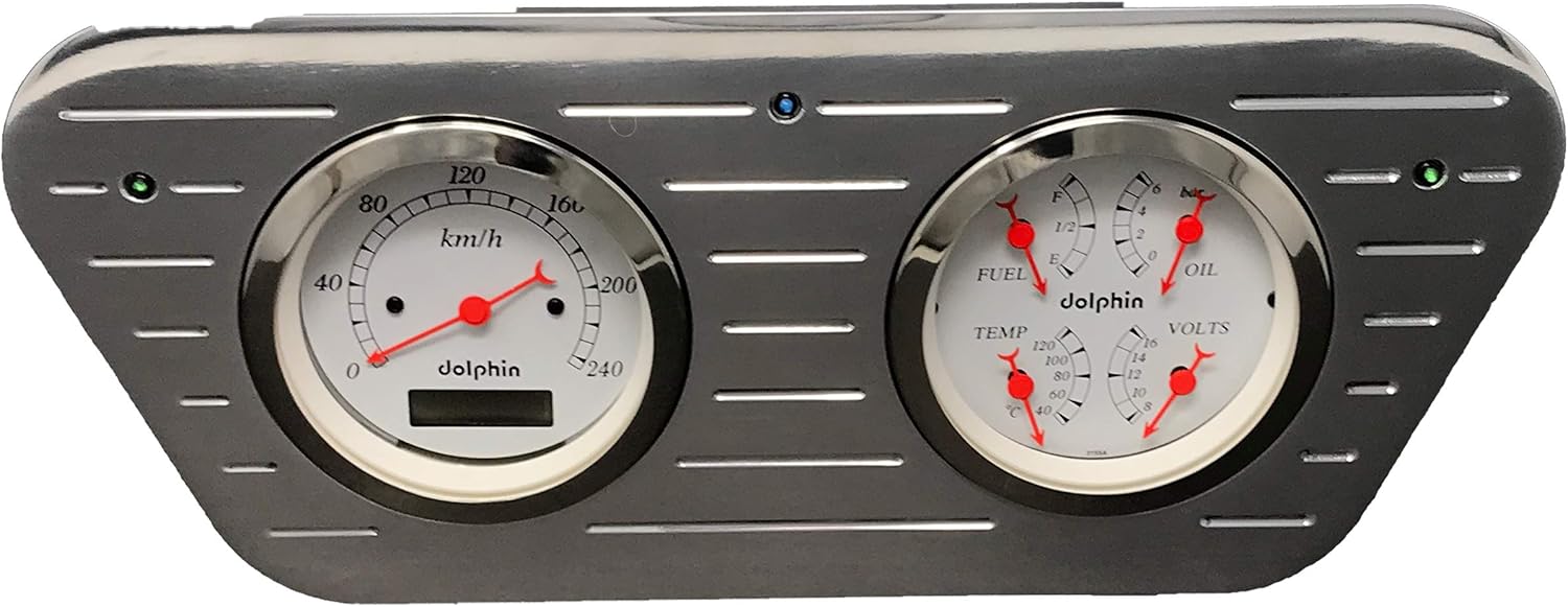 Dolphin Gauges Compatible with 1953 1954 1955 Ford Truck 2 Gauge Dash Cluster 3 3/8 Quad Style Metric Programmable