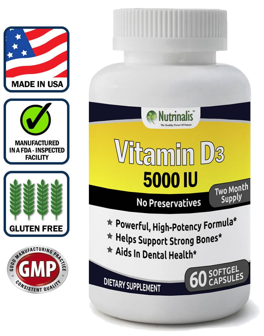 Vitamin D3 5,000 IU High Potency Extra Strength No Preservatives Non