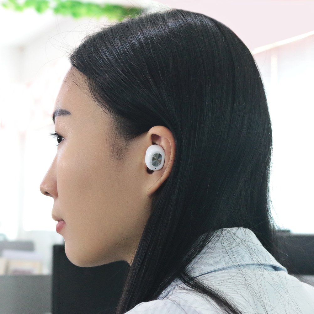 Feiuruhf Wireless Earbud Mini Invisible Bluetooth Earphone with Magnetic USB Charger Earpiece Car Headset with Mic,for Smart Phones and Other Devices(One Pcs) (White)