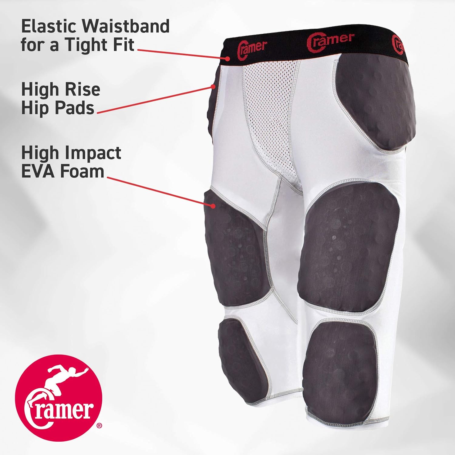 Cramer Thunder 7 Pad Football Girdle with Integrated Hip, Thigh and Tailbone Pads,: Clothing