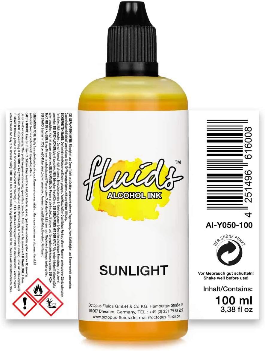 100 ml Fluids Alcohol Ink SUNLIGHT for fluid art and resin, yellow - Image 3