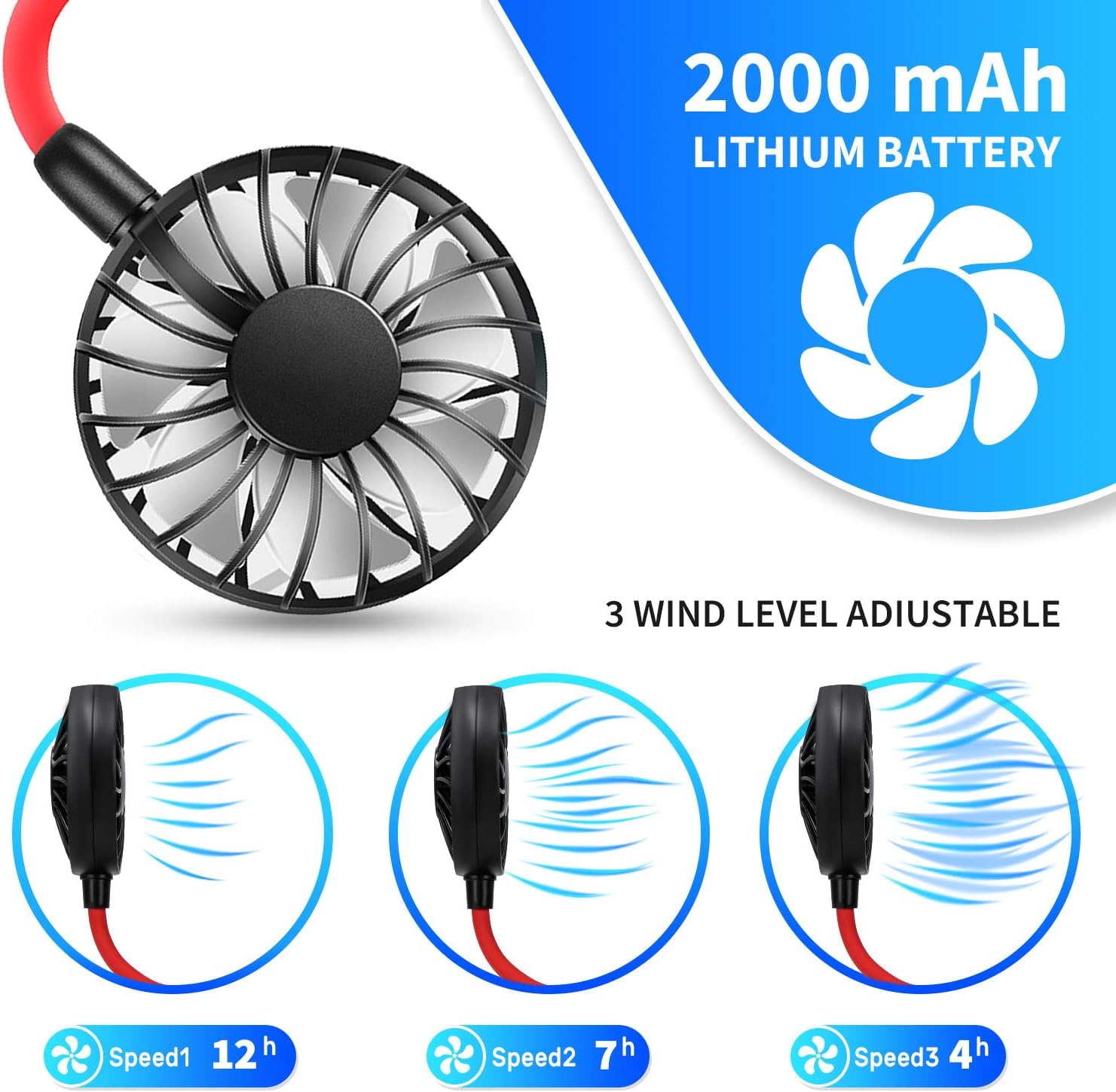 Portable Neck Fan, Hand Free Personal Mini Fans USB Rechargeable,360 Degree Free Rotation for Traveling, Sports, Office, Reading (3 Speed Adjustable, Headphone Design) Wearable Neckband Cooler (Black): Sports & Outdoors