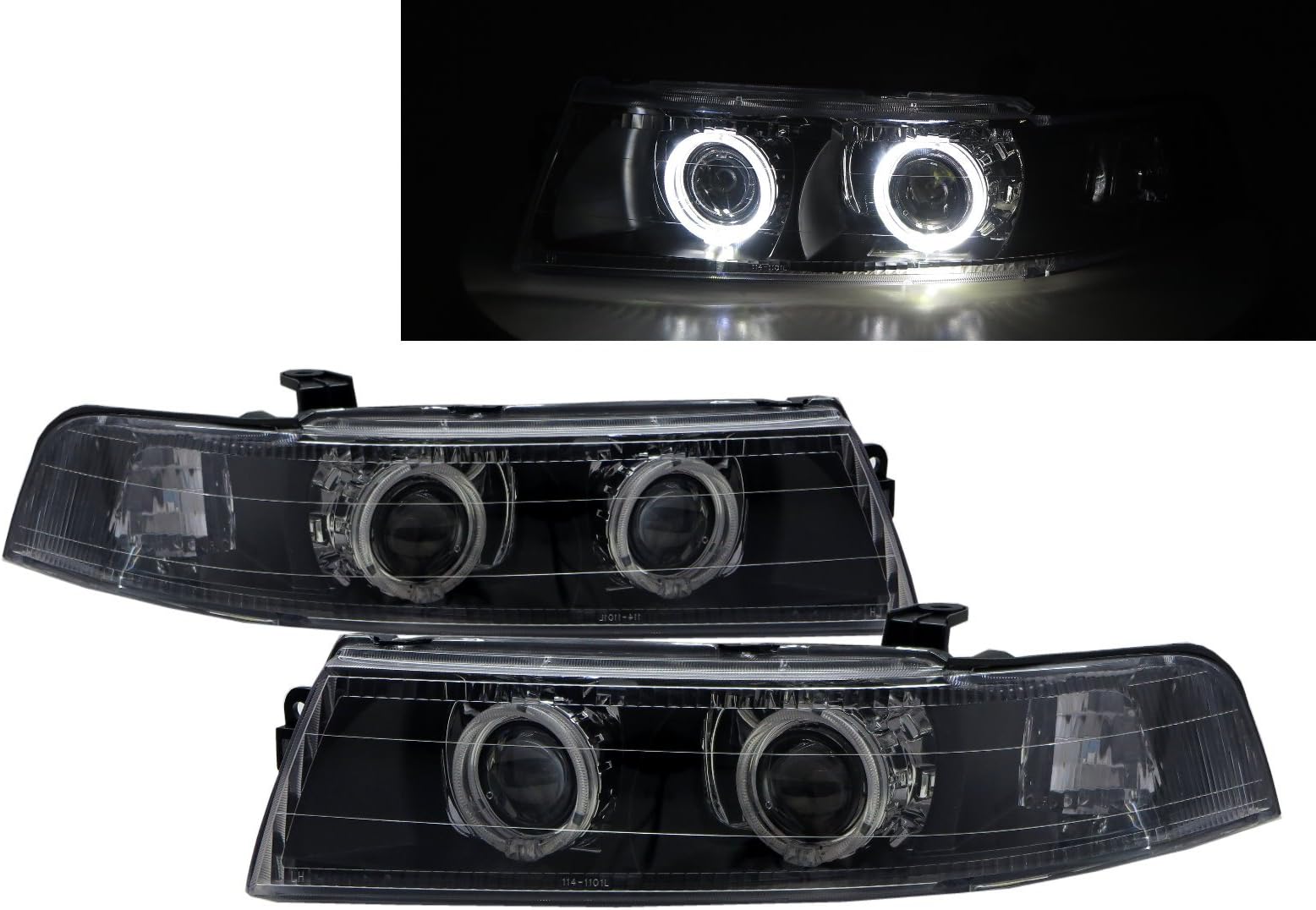 CrazyTheGod Lancer EVO EVOLUTION EVO 5 Fifth generation 1998-1999 Sedan 4D Guide LED Angel-Eye Projector Headlight Headlamp Black V2 RHD