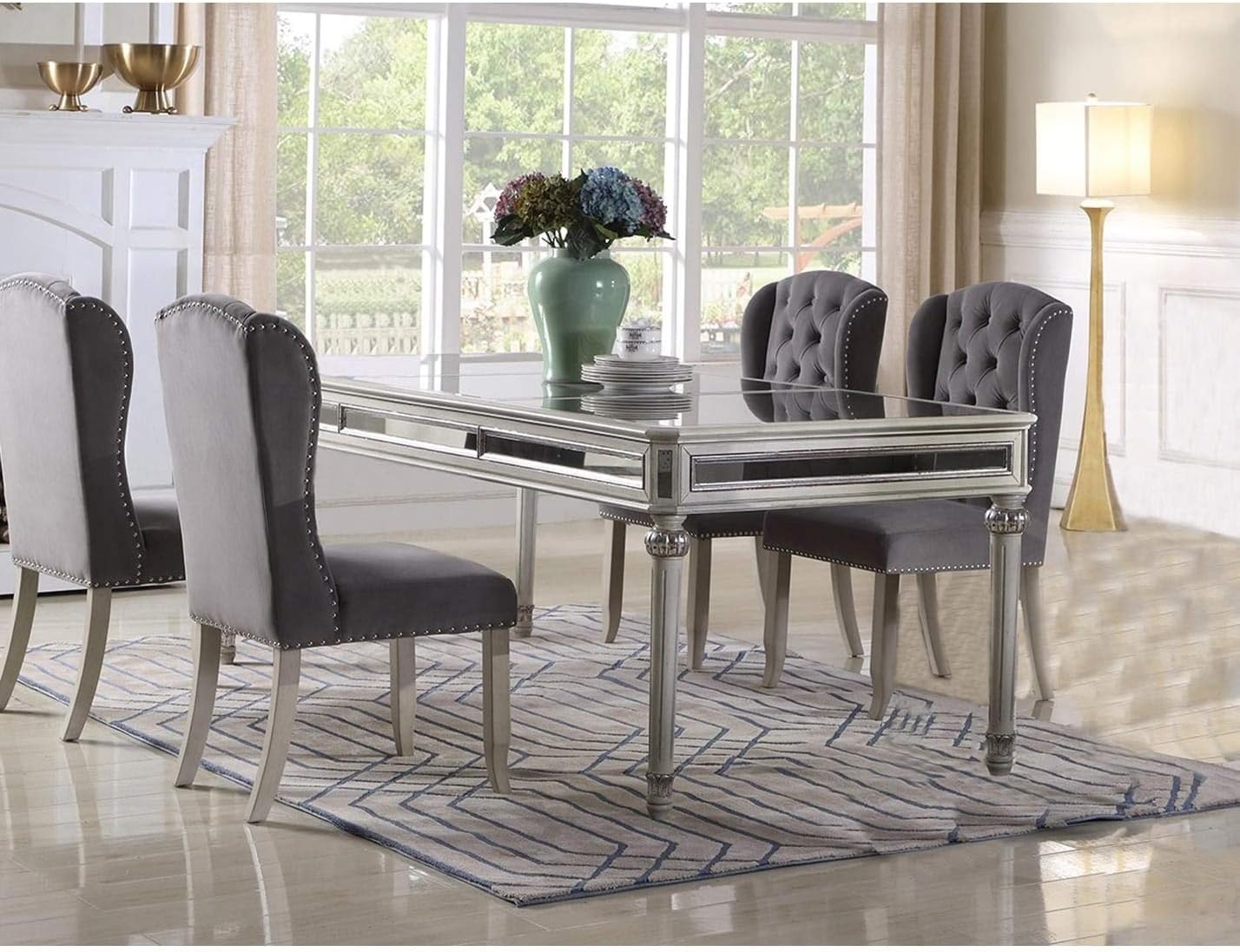 Amazon Com Best Master Emory Solid Wood Dining Room Table In Antique Cream With Mirrored Tables