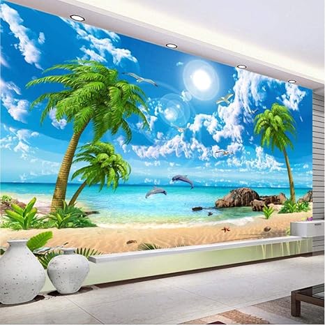 Amazon Co Jp カスタム壁紙3d美しいパームビーチ海辺の風景写真壁紙リビングルームテレビソファ寝室背景壁3d壁画 0x140cm ホーム キッチン