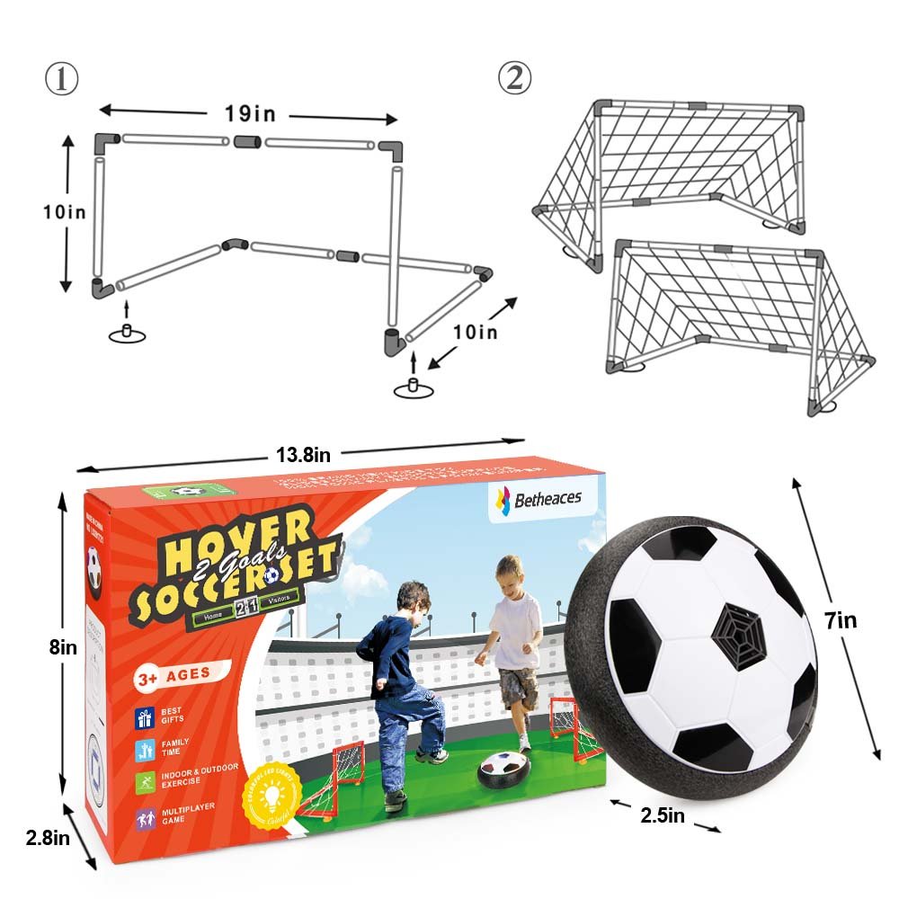 Betheaces Kids Toys, Soccer Goal Set Hover Football with 2 Gates,Toy for Boys/Girls Age of 2, 3, 4,5,6,7,8-16 Year Old, Children Gifts Sports Air Ball Indoor Outdoor Game with LED Lights