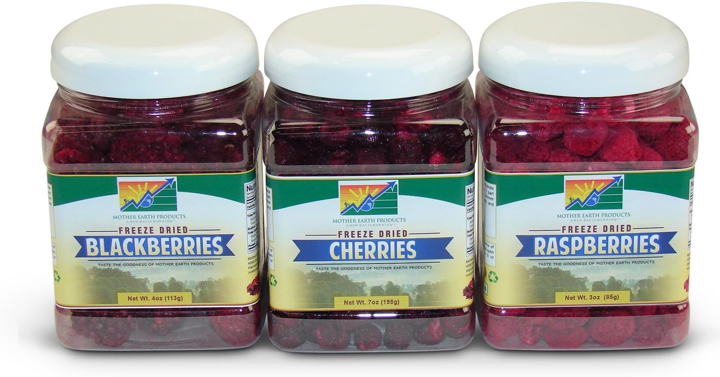 Mother Earth Products Freeze Dried Dark Fruit Value Medley: Raspberries, Blackberries, and Cherries Quart Jars