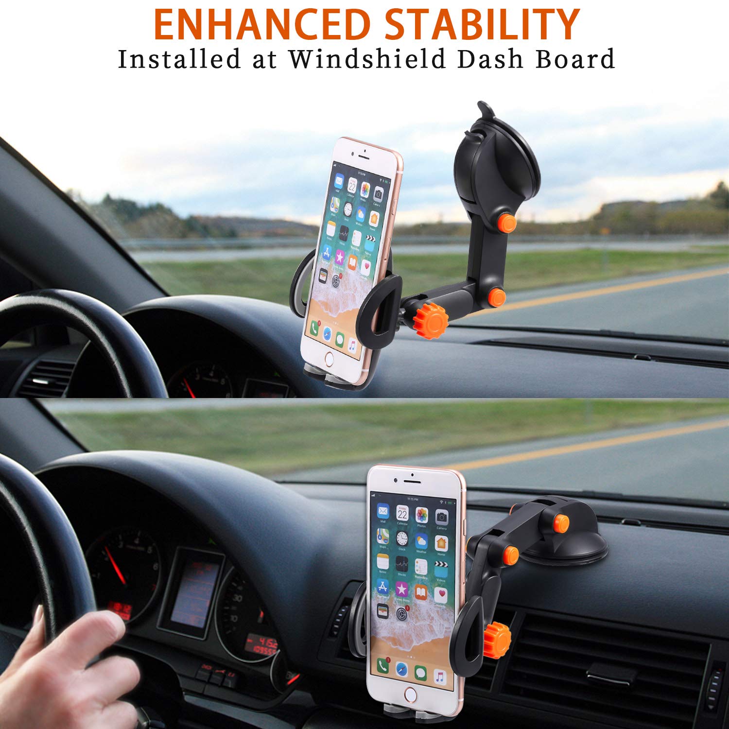 Car Phone Mount, Windshield Dashboard Cell Phone Holder with Strong Sticky Gel Pad Compatible with iPhone X/8/7/7Plus/6/6sP/5s/Samsung/Galaxy S9/S8/S7/S6/S5, Universal Smartphones