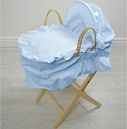 blue moses basket and stand