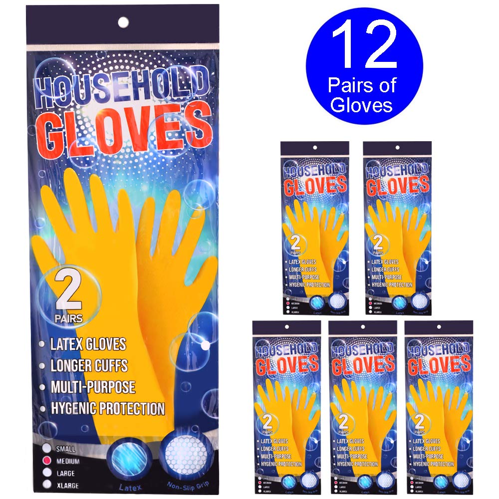 ADULTS YELLOW LATEX SAFETY GLOVES X12 works - INDUSTRIAL HYGIENIC HAND PROTECTION - DURABLE EVERY DAY USE GLOVES - LARGE