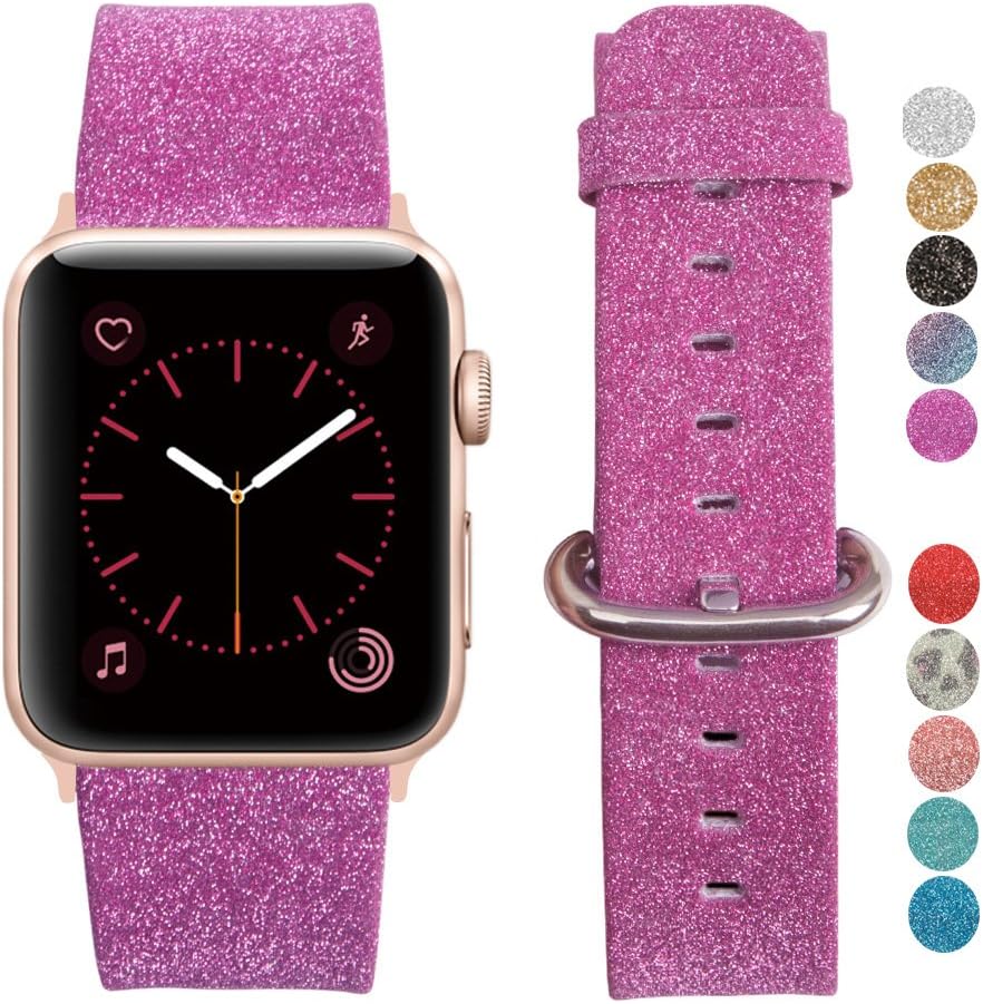 MIFFO Compatible with Apple Watch Band 38mm 40mm 42mm 44mm, Leather iWatch Strap Bling Glitter Bracelet Wristband for Apple Watch Series 6/5/4/3/2/1 SE