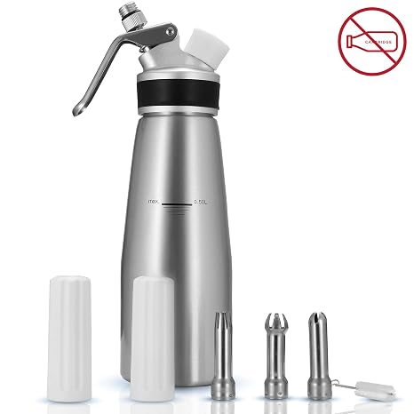 Pro Whip Professional Whipped Cream Dispenser 1 Pint Aluminum Cream Whipper With 3 Stainless Steel Tips Cleaning Brush 2 Charger Holders Works