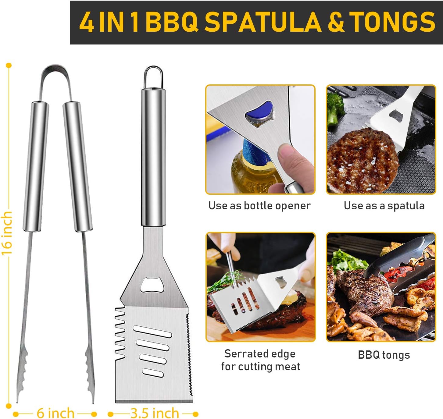 34PCS BBQ Grill Accessories Tools Set, Stainless Steel Grilling Tools with Carry Bag, Thermometer, Grill Mats for Camping/Backyard Barbecue, Grill Tools Set for Men Women : Garden & Outdoor