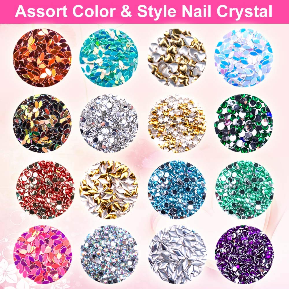 6400pcs Nail Art Rhinestones Nail Crystal Gems Nail Diamonds, Gold Silver Nail Art Studs Colorful Nail Sequins & Rhinestones for Nails Kit with Tweezers and Wax Pen for Nail Art Supplies Accessories: Beauty