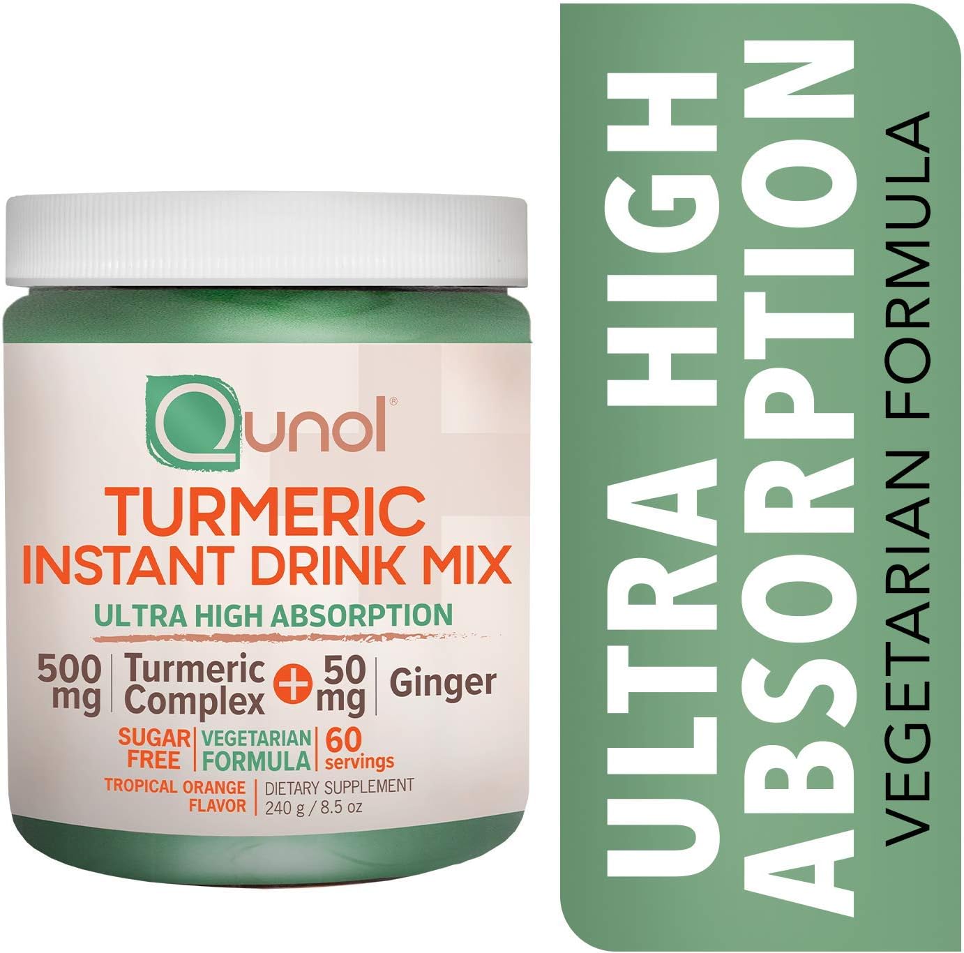 Turmeric Curcumin Instant Drink Mix, Qunol Natural Ultra High Absorption, 500mg + 50mg Ginger, Supports Healthy Inflammation Response and Joint Support, Dietary Supplement, 60 Servings