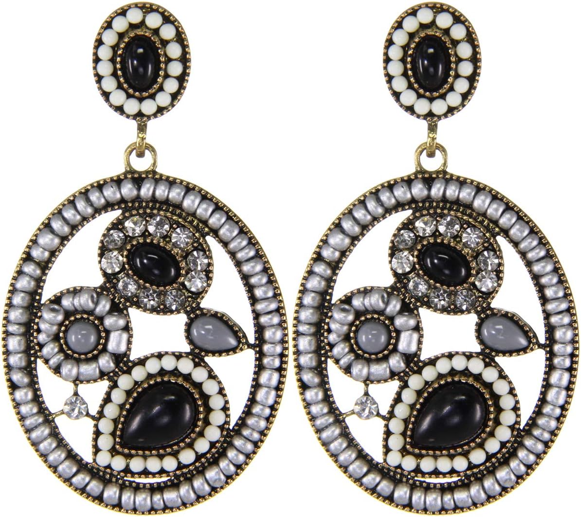 Luxurious Bead Gemstone Statement Drop Earrings-SHUHONEY Collection-Fancy Jewelry