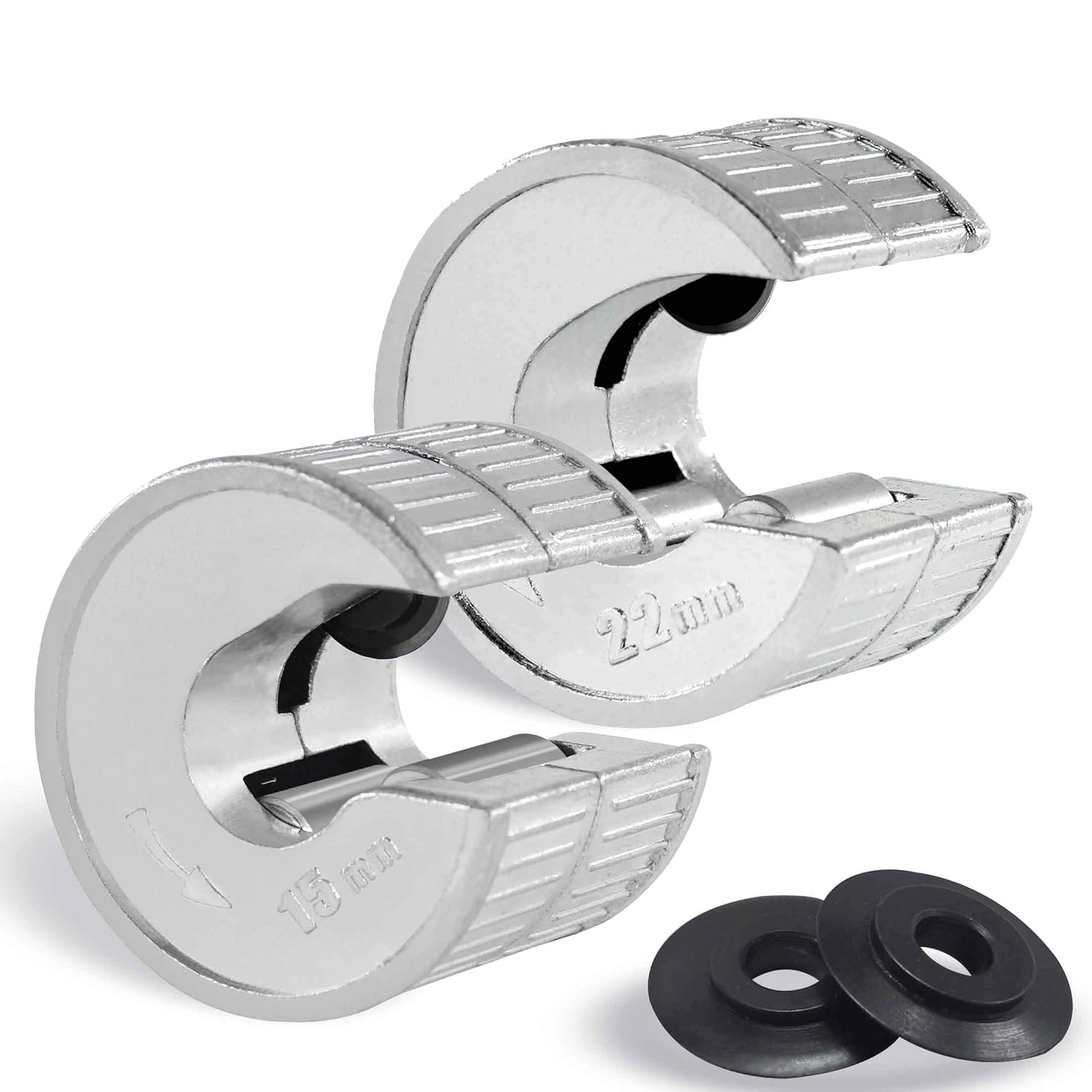 HAUTMEC Sturdy Plumbing Auto Cut Tube Cutter Set Twin Pack 15 & 22mm Pipe Slice with 2 Spare