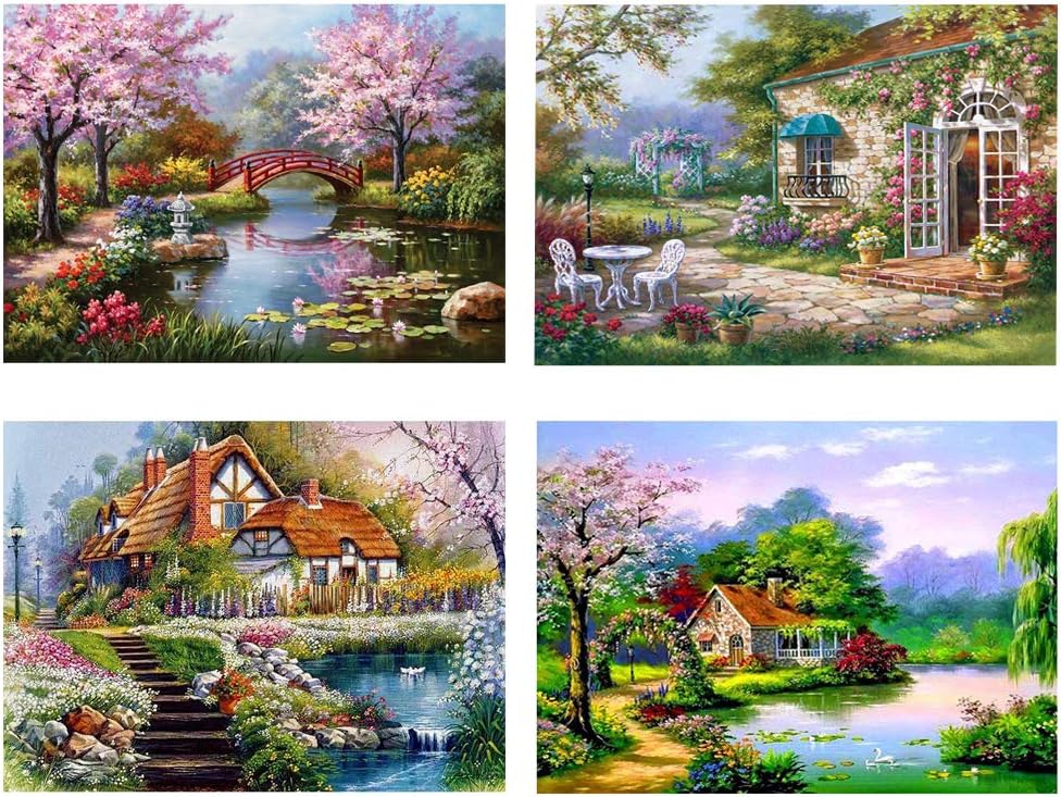 4 Pack 13.717.7 inch 5D Full Drill Diamond Painting Kit, DIY Diamond Number Rhinestone Painting Kits for Adults and Children Diamond Arts Craft Home Decor