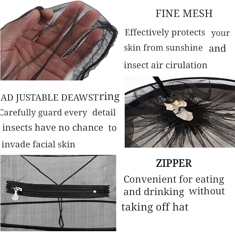 BeesNise 2 Pack Leaf Camouflage Mosquito Net Hat with with Zipper Foldable Fly Protection Netting,Mosquito Hat with Netting for Men &Women Which Suitable for Outdoor Sports and Gardening Works: Clothing