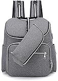 SZRWD Mummy Bag, Diaper Bag Backpack with Lager Capacity(12 Pockets) and Extra Insulation Portable Pocket, Stylish Design for Mummy & Daddy Travel and Outdoor Activities with Baby, Grey