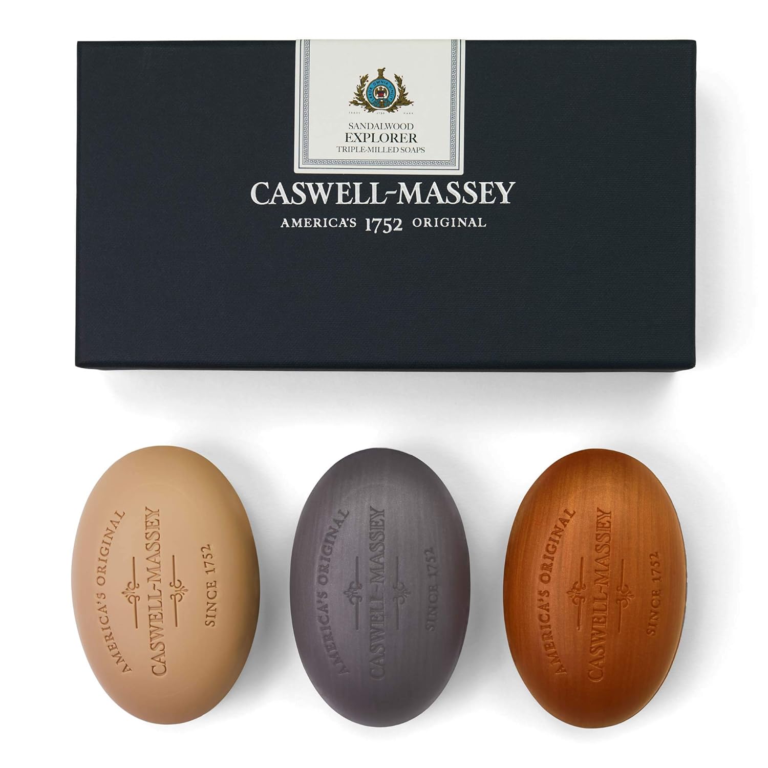 Caswell-Massey Triple Milled Luxury Bath Soap Men’s Sandalwood Explorer Soap Set – 3 Assorted Fragrances – 5.8 Ounces Each, 3 Bars : Beauty