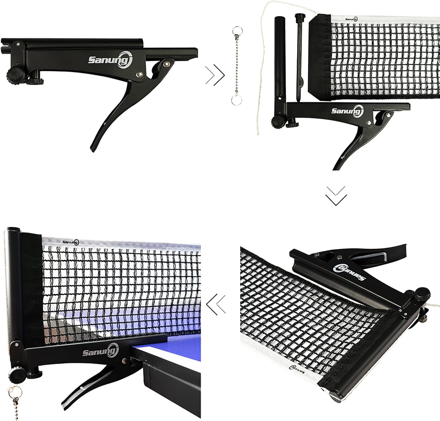 Sanung S506 Table Tennis Net and Post Set, Foldable Ping Pong Screw On Clamp Net Adjustable Post Set with Bead Chains Measuring Net Ruler for Any Standard Table Easy to Set up : Sports & Outdoors