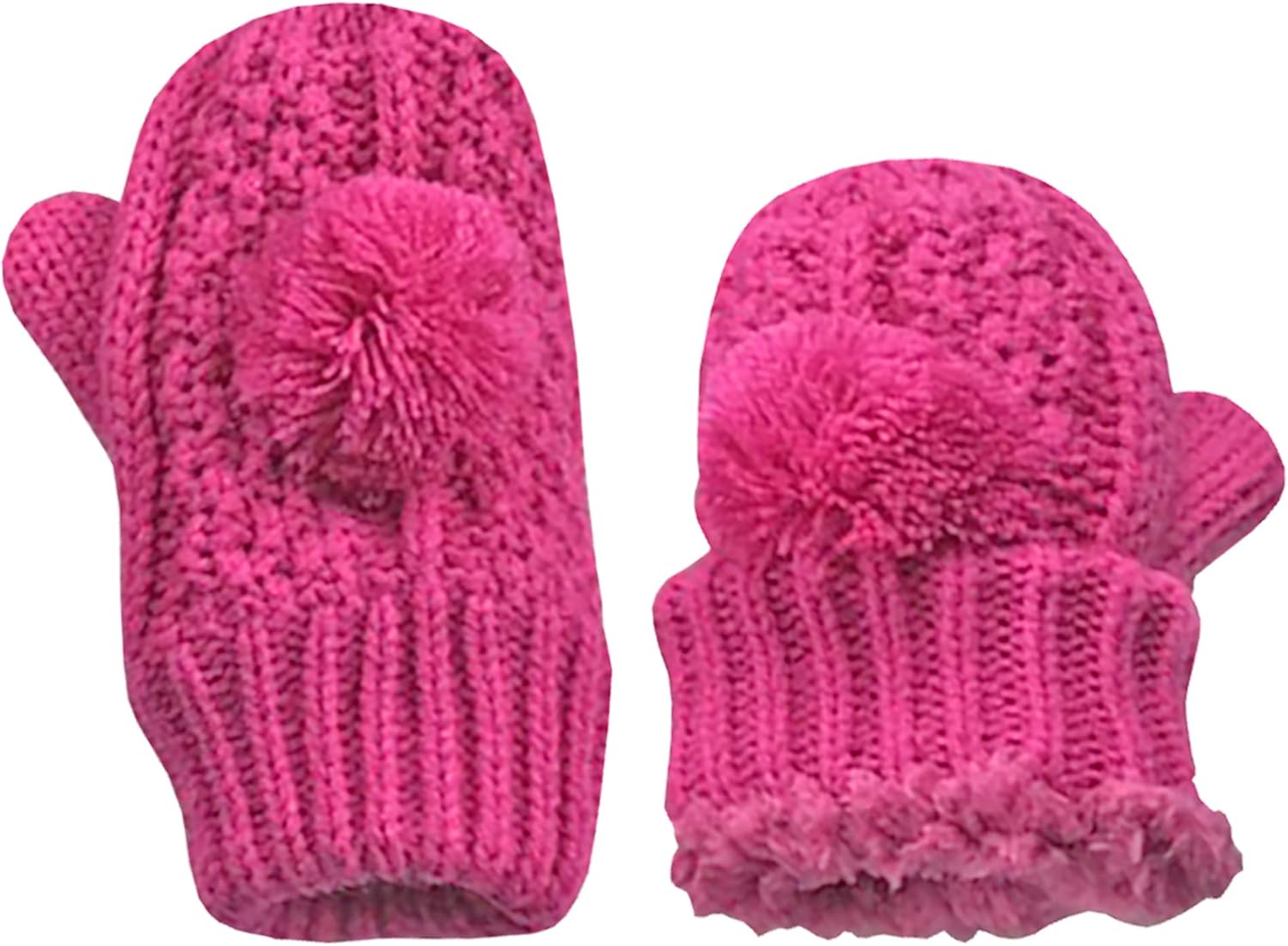 N'Ice Caps Little Girls and Baby Sherpa Lined Knitted 3PC Winter Set with Poms: Clothing