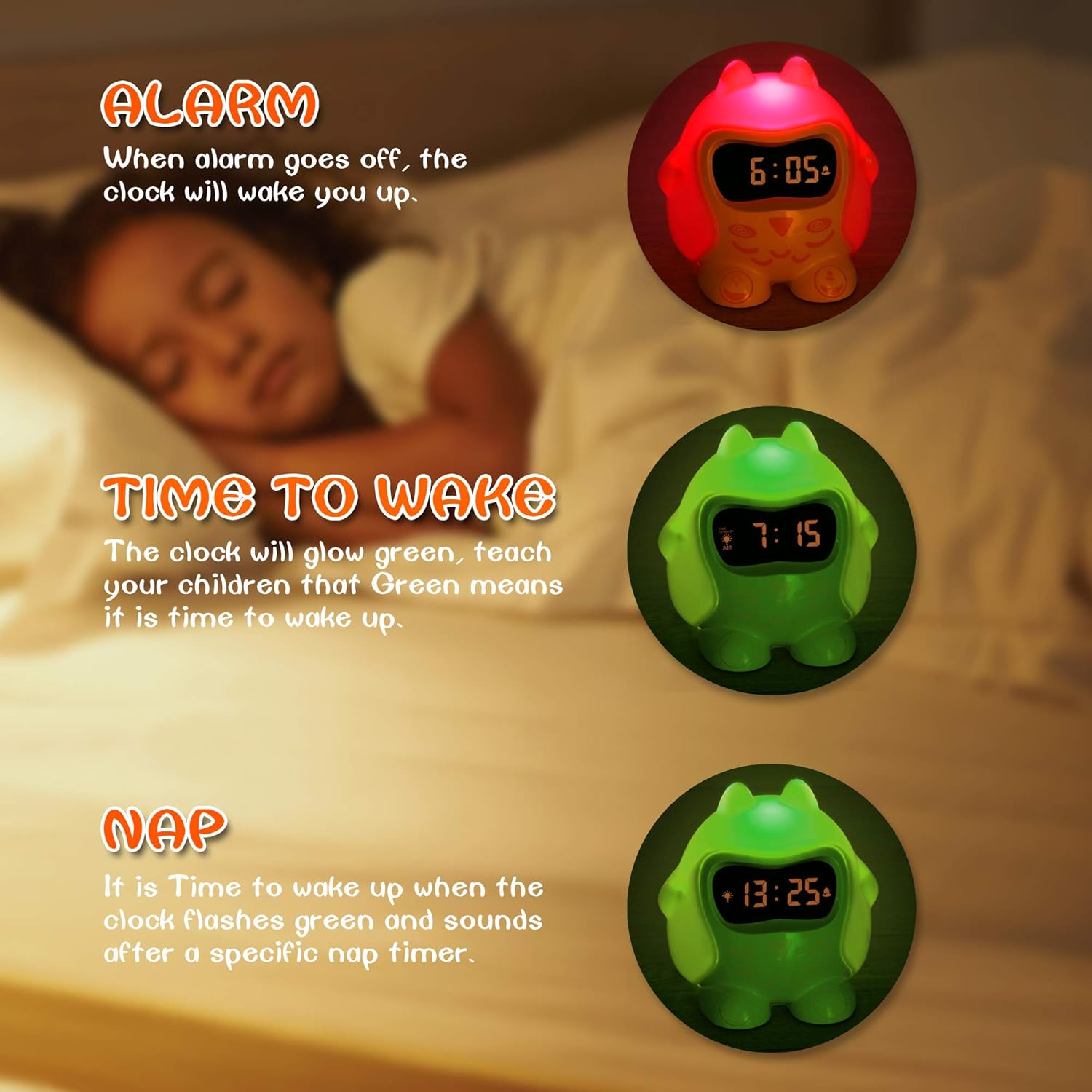 Timer Plug In Or Battery Powered Kids Sleep Trainer&Time to Wake Alarm