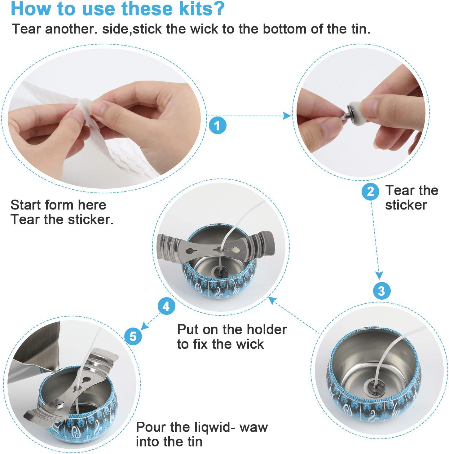 Candle Wicks Holder 100 Cotton Wicks Spoon & Candles tins Beeswax