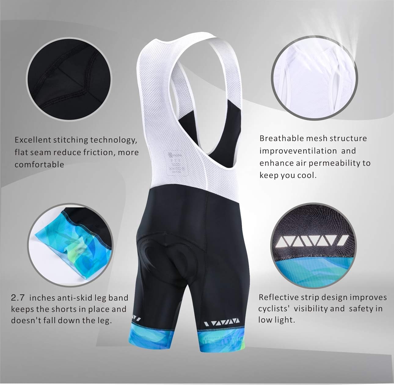 MUCUBAL Men's Cycling Bib Shorts with 3D Breathable Pad Elastic Compression Bike Bibs(Blue,S): Clothing