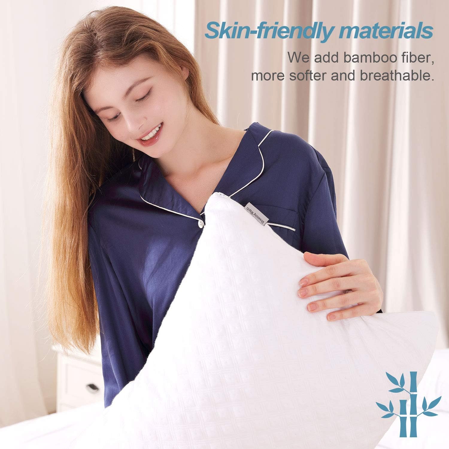 Dreaming Wapiti Pillows for Sleeping, 2 Pack Shredded Memory Foam with Machine Washable Bamboo Cover, Adjustable Loft-Stomach Side Back Sleeper (Queen), (2-Pack), White: Home & Kitchen