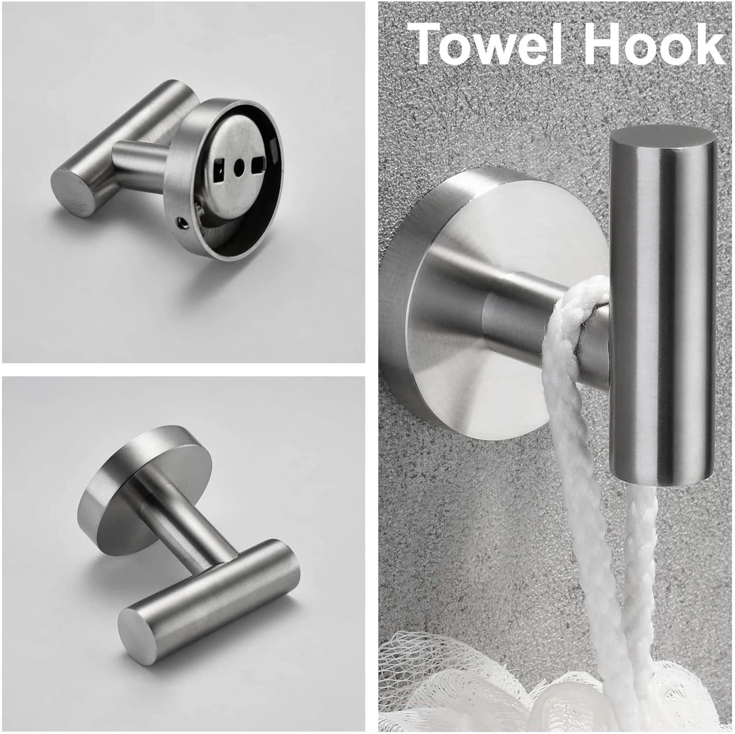 Nolimas 5Pieces Brushed Nickel Bathroom Hardware Set Included 16" Lengthen Hand Towel Bar,Toilet Paper Holder,3pcs Robe Towel Hooks SUS304 Stainless Steel Bathroom Accessories Kit: Home & Kitchen