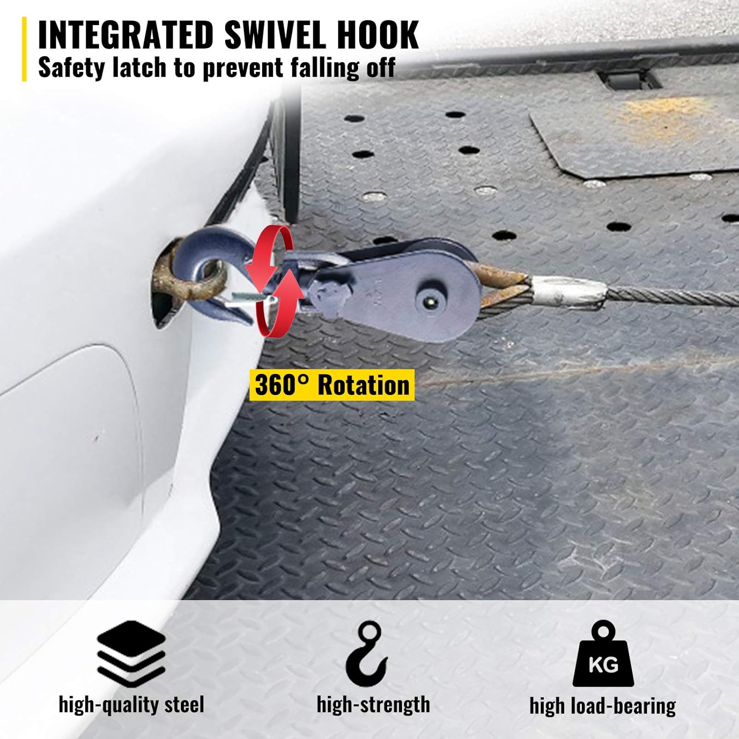 VEVOR 2ton Snatch Block with Hook, 4400 lbs Capacity Snatch Rigging Blocks, 3'' Single Sheave Block with Swivel Hook and Latch, Heavy Duty Fitting 3/8'' Wire Rope for Wrecker, Roll Back, Recovery: Industrial & Scientific