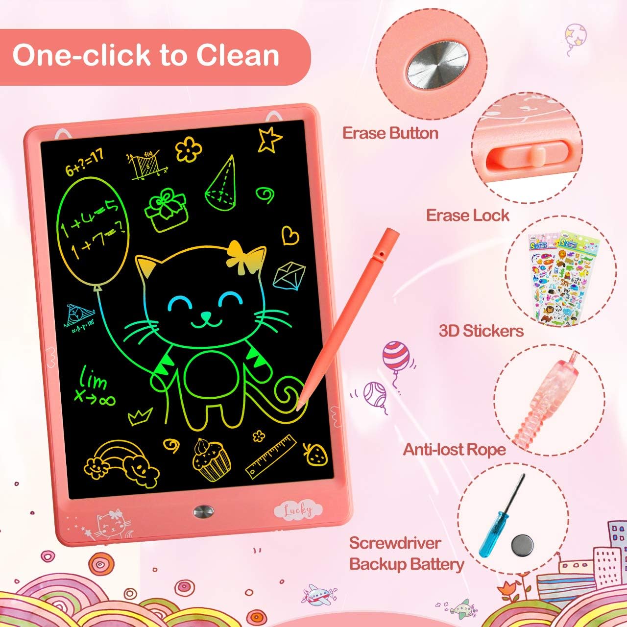 ZMLM LCD Writing Tablet for Toddler: 10 Inch Erasable Drawing Doodle Screen Board Kid Digital Learning Sketch Art Scribbler Color Pad Preschool Educational Toy for Girl 3-8 Year Old Birthday Game Gift: Toys & Games